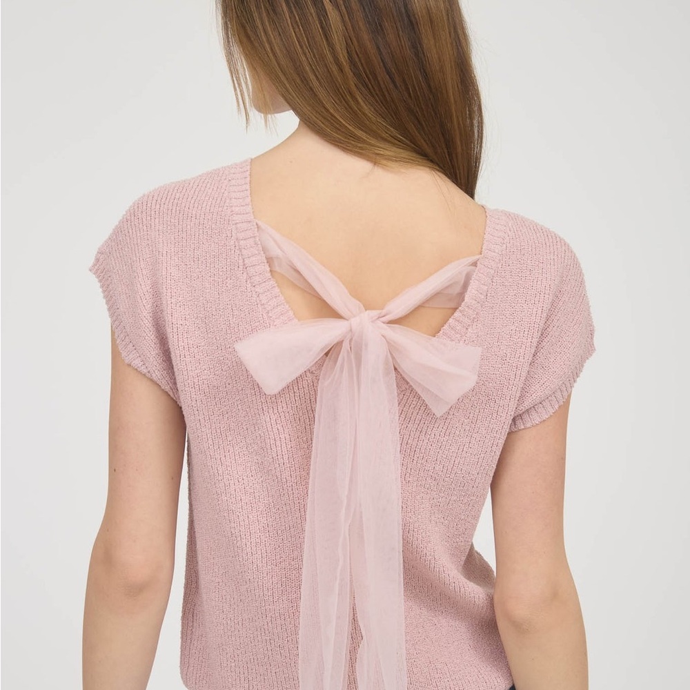 A64- Pink Short Sleeve Knit Top - Picture 4 of 5